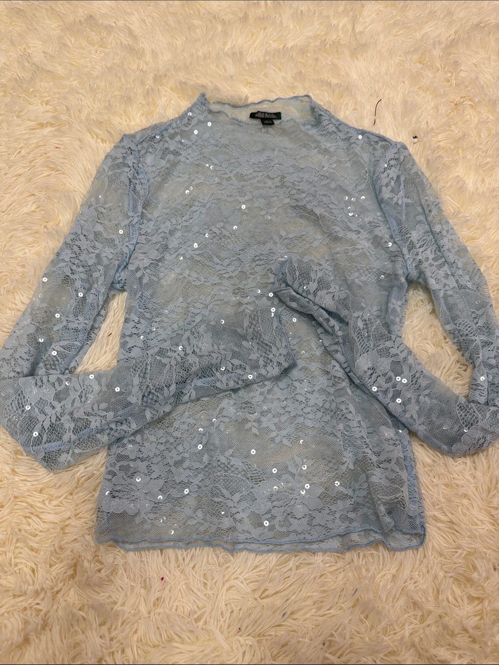 WILD FABLE BLUE LACE SEQUIN MOCKNECK TOP